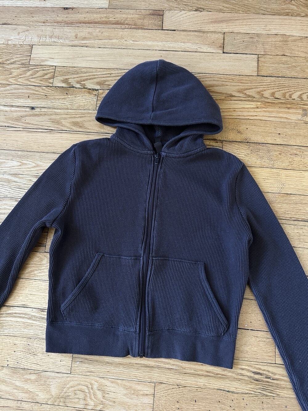 SKIMS Waffle Knit Zip Up Hoodie Dark Brown Size Large L